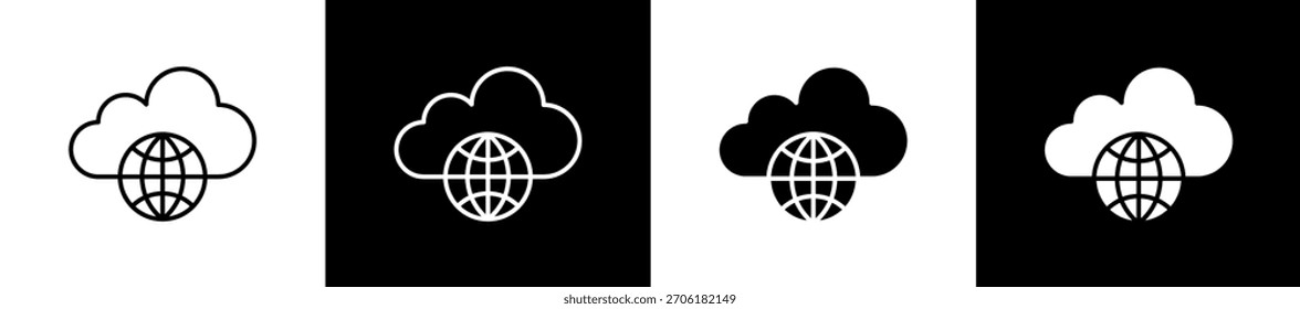 Webspace icon set in line and glyph style on black and white background
