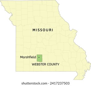 Localización del Condado de Webster y la ciudad de Marshfield en el mapa estatal de Misuri