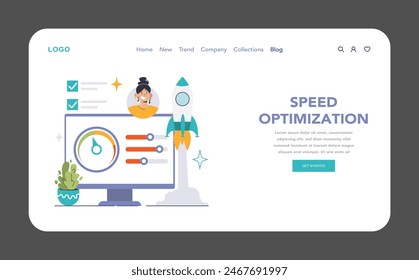 Webstie optimization concept. Launching websites to peak performance levels. Ensuring rapid loading and responsiveness. Flat vector illustration.