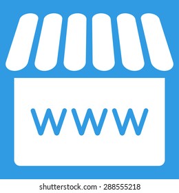 Webstore icon from Business Bicolor Set. Vector style: flat symbol, white color, rounded angles, blue background.