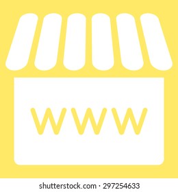Webstore icon from Business Bicolor Set. Vector style is flat symbol, white color, rounded angles, yellow background.