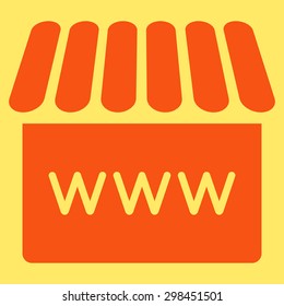Webstore icon from Business Bicolor Set. Vector style is flat symbol, orange color, rounded angles, yellow background.