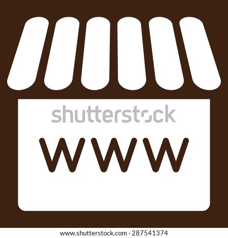 Webstore icon from Business Bicolor Set. Vector style: flat symbol, white color, rounded angles, brown background.