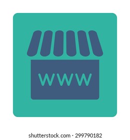 Webstore icon. Vector style is cobalt and cyan colors, flat rounded square button on a white background.