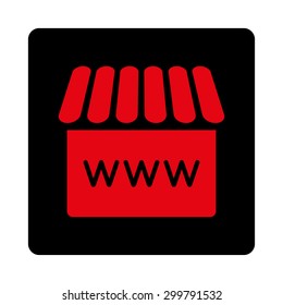 Webstore icon. Vector style is intensive red and black colors, flat rounded square button on a white background.