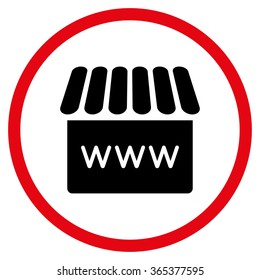 Webstore vector icon. Style is bicolor flat circled symbol, intensive red and black colors, rounded angles, white background.