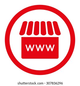 Webstore vector icon. This rounded flat symbol is drawn with red color on a white background.