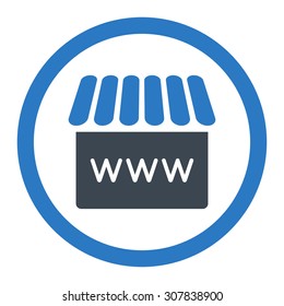 Webstore vector icon. This rounded flat symbol is drawn with smooth blue colors on a white background.
