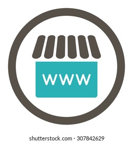 Webstore vector icon. This rounded flat symbol is drawn with grey and cyan colors on a white background.
