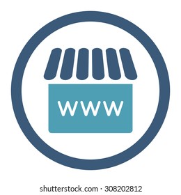 Webstore vector icon. This rounded flat symbol is drawn with cyan and blue colors on a white background.