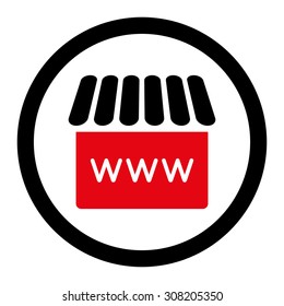 Webstore vector icon. This rounded flat symbol is drawn with intensive red and black colors on a white background.