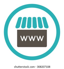 Webstore vector icon. This rounded flat symbol is drawn with grey and cyan colors on a white background.