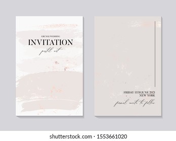 Wector wedding collection in grey colors, marble invitation card with gold foil texture. Minimal bohemian design in vector, creative fluid art, liquid flow concept.