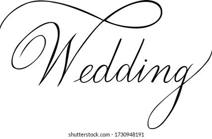 Weddding. Calligraphic text. Hand written lettering. Pointed pen technique. Vector.