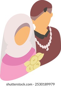 Ehemann Frau isometrisches Konzept, Junge und Mädchen auf Nikah Zeremonie Vektordesign, muslimische Ehe Symbol, Islamische Hochzeit Zollzeichen, Indischer Subkontinent Ehe Illustration