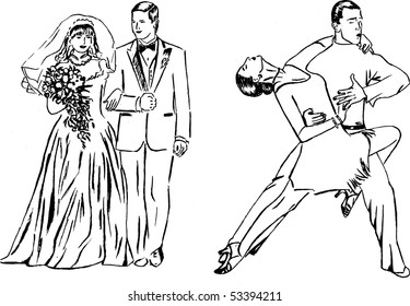 Weddind and dance pairs - - hand drawing sketch