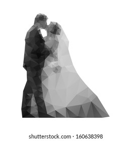 Wedding. Abstract geometric polygonal bride and groom kissing.