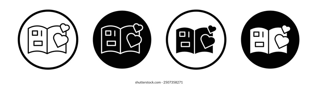 Wedding album vector icon set black filled and outlined style.