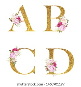 Wedding alphabet. Initials with botanical elements. Composition for card, invitation, save the date, logo, business style
