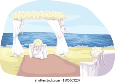 Wedding Altar on the Beach Cartoon Illustration