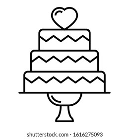 Wedding Aniversary Stack Cake Concept, 3 Tier Elegant Heart Valentine Cake Vector Icon Design