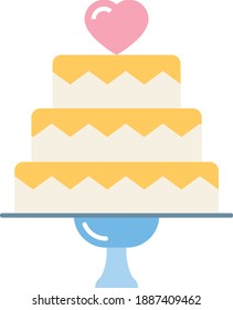 Wedding Aniversary Stack Cake Concept, 3 Tier Elegant Heart Valentine Cake Vector Icon Design