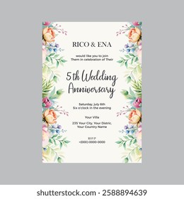 Wedding anniversary card with green flowers