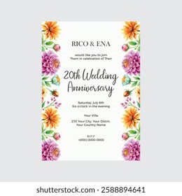 Wedding anniversary card with green flowers