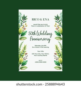 Wedding anniversary card with green flowers