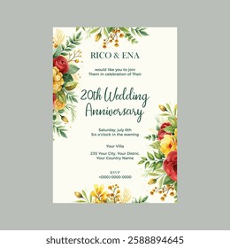 Wedding anniversary card with green flowers