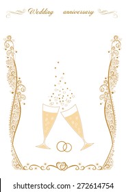 Wedding  anniversary card for greetings and writing text. Golden  Anniversary  celebrates wedding.Wedding invitation card white background. Wedding elements. Vector illustration 