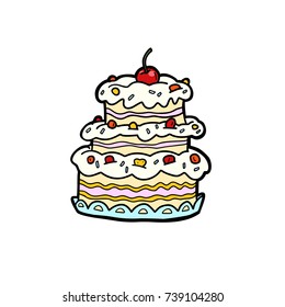 wedding or anniversary cream cake with cherries, birthday
