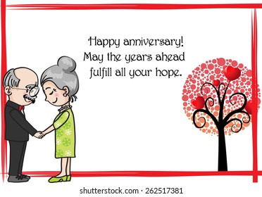 Wedding anniversary greeting card vector with old people