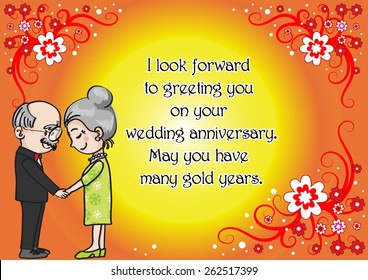 Wedding anniversary greeting card vector with old people