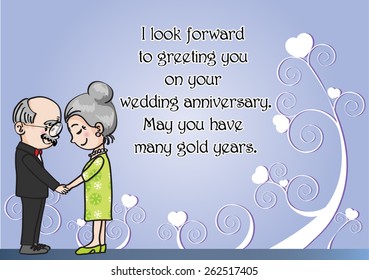 Wedding anniversary greeting card vector with old people