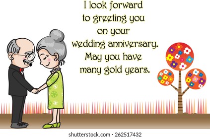 Wedding anniversary greeting card vector with old people