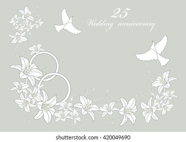 Wedding anniversary. Postcard invitation to the gray background. Vector illustration