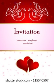 Wedding announcement with doves, vector