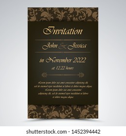 Wedding announcement with floral pattern in brown design