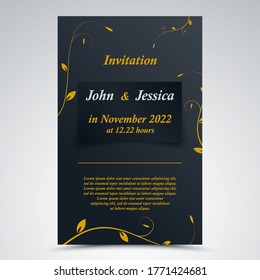 Wedding announcement with leaves in blue yellow design