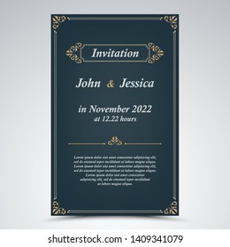 Wedding announcement with old frames in blue design