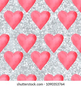 Wedding aquarelle pink seamless pattern with hearts.