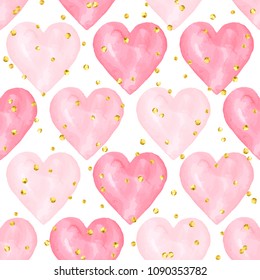 Boda aquarelle rosa sin patrón con corazones.
