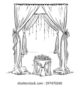 Wedding arch. Wedding altar. Decoration. Vector sketch. Design element. 