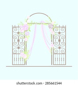Wedding  arch with birds and flowers. 