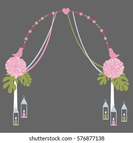 Wedding  arch with birds and flowers. Vector illustration