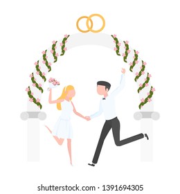 Wedding arch with bride and groom isolated on white background