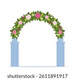 Wedding arch. Decorated arch for wedding ceremony. Wedding decor. Preparation for wedding ceremony. Bride and groom arch.