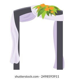 Wedding arch decorated with flowers and fabric, perfect for a romantic outdoor ceremony