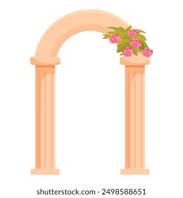 Wedding arch decorated with flowers standing on two pillars